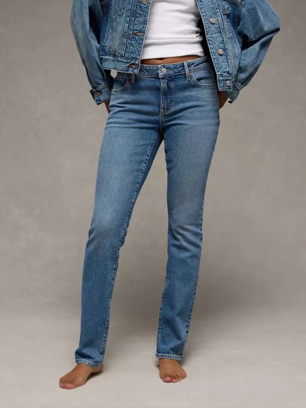 American Eagle Mid-Rise Straight-Leg Skinny Jeans Blue Size 10-12